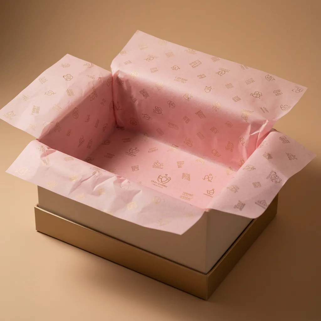 Custom branded tissue paper lining a luxury gift box for premium unboxing experience