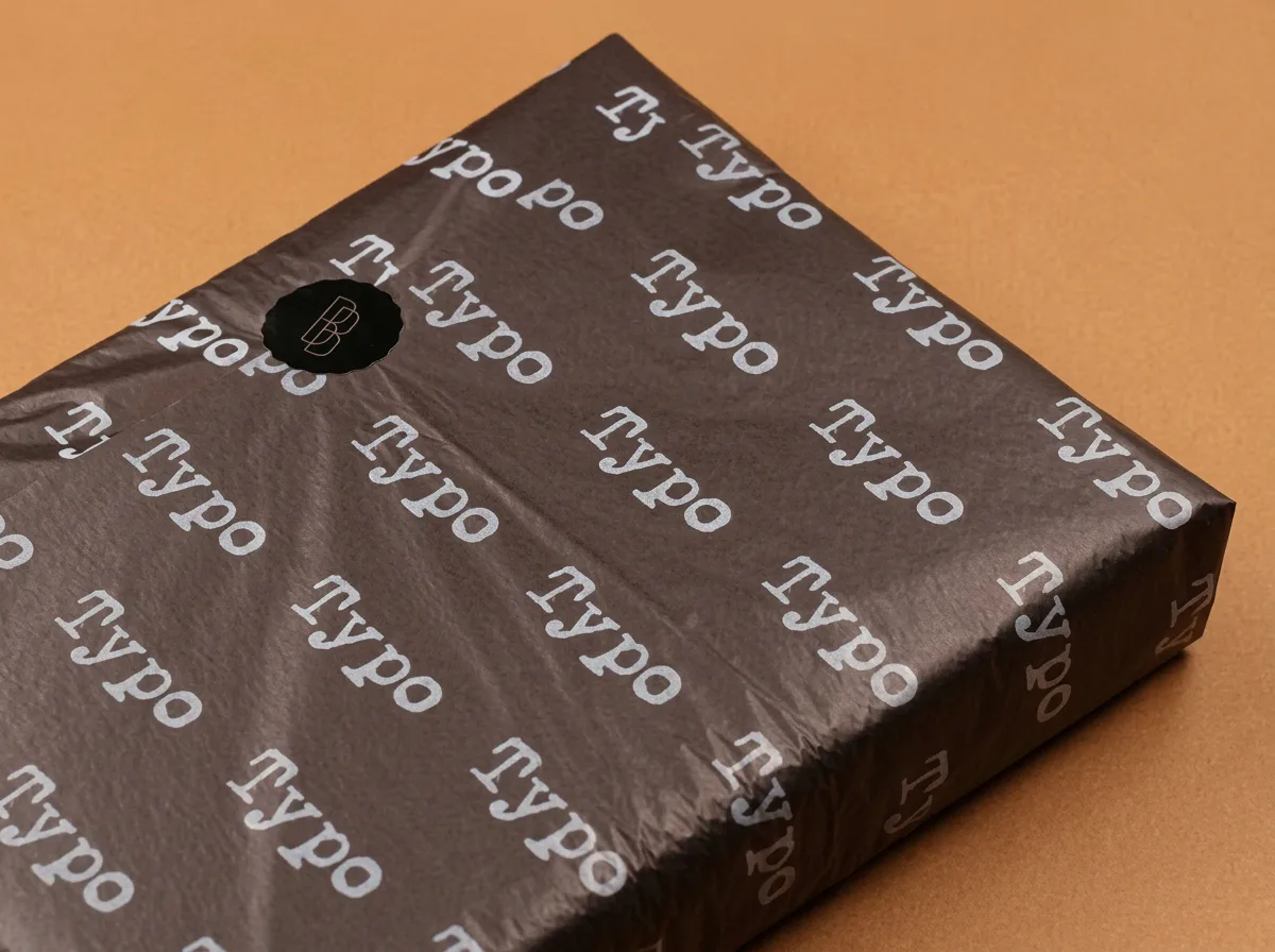 Bespoke tissue paper printed in dark tones with gold foil pattern